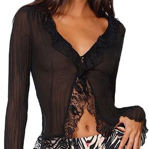 black open sheer blouse